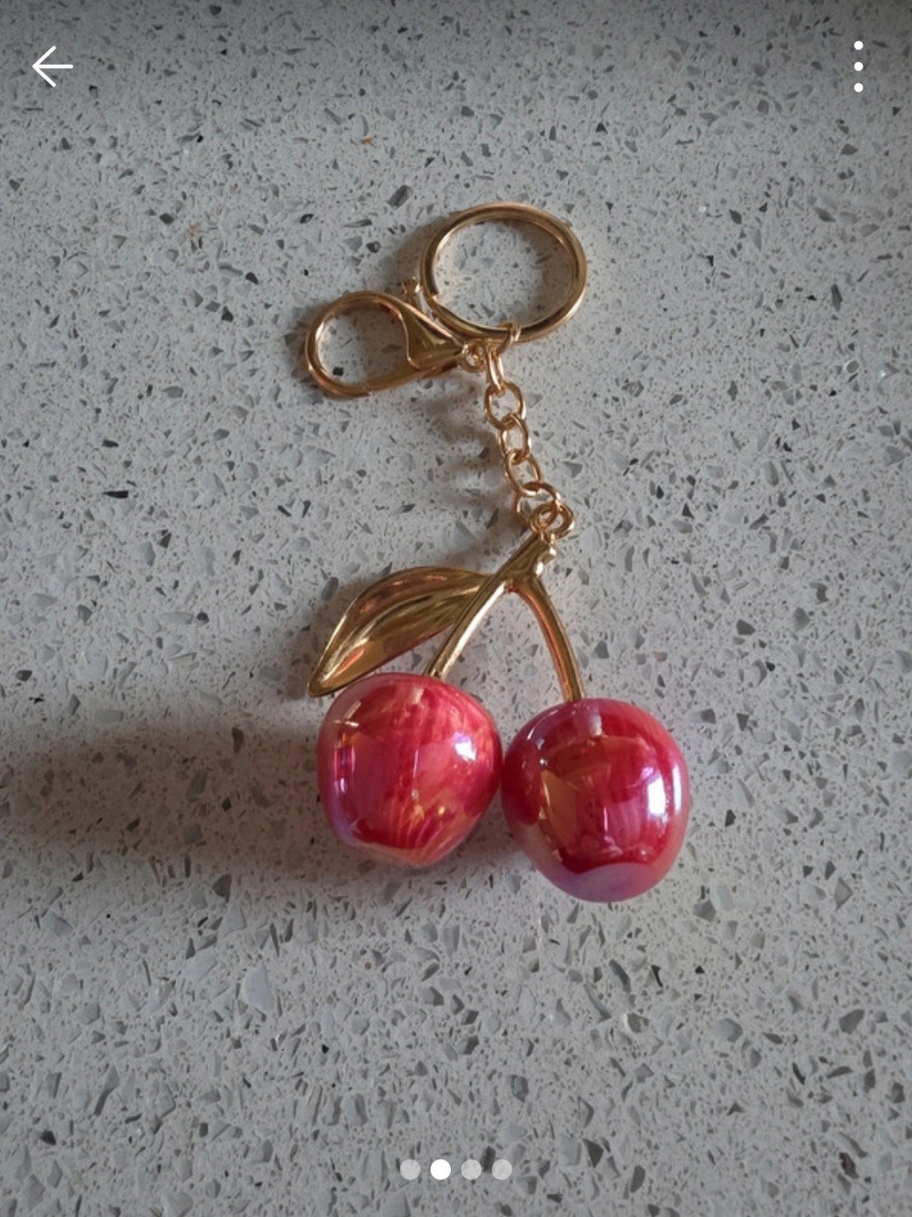 Gold Cherry Keychain Bag Charm - Pink Cherry Accent